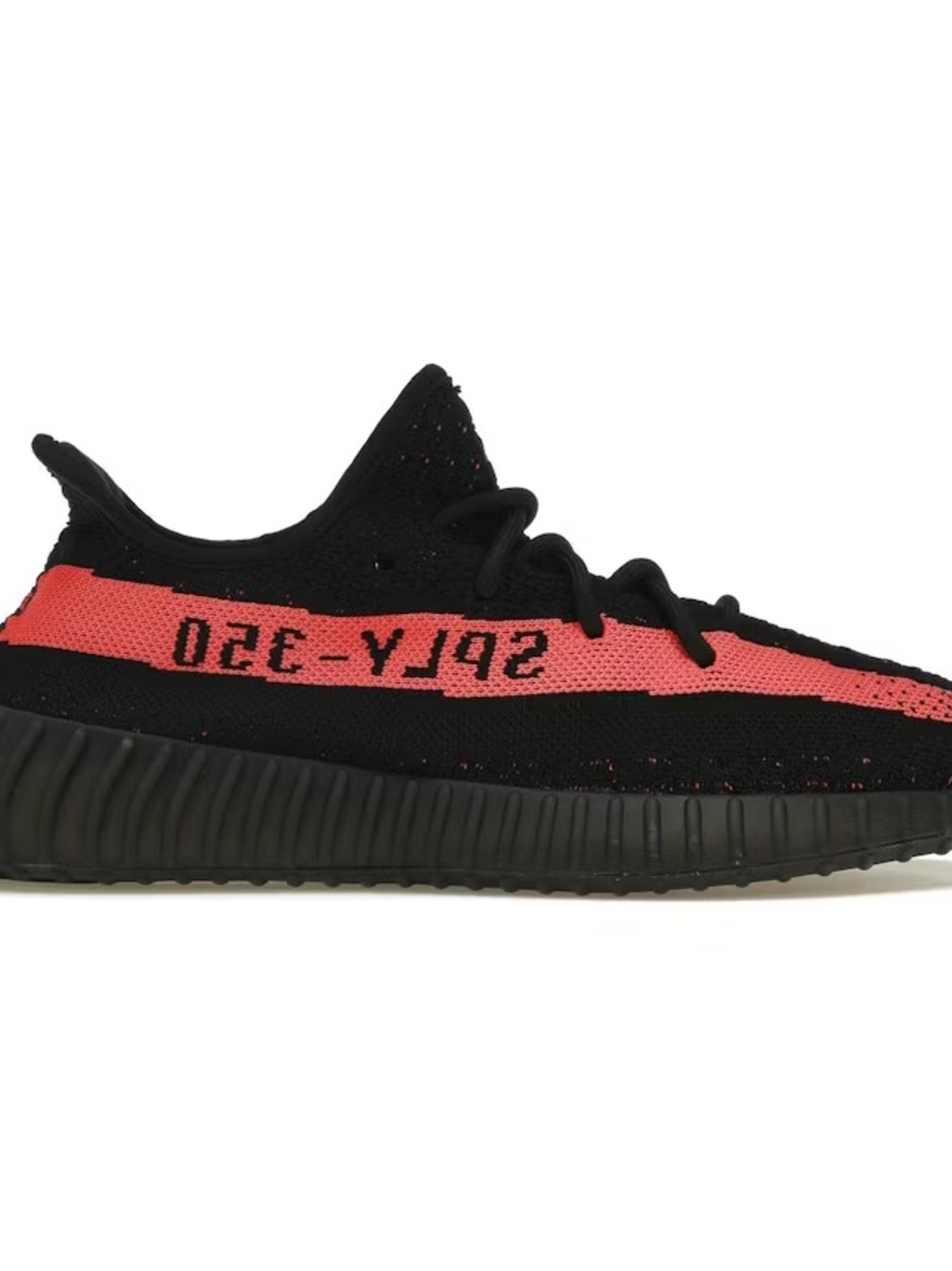 Yeezy 350 Boost black with red stripe
